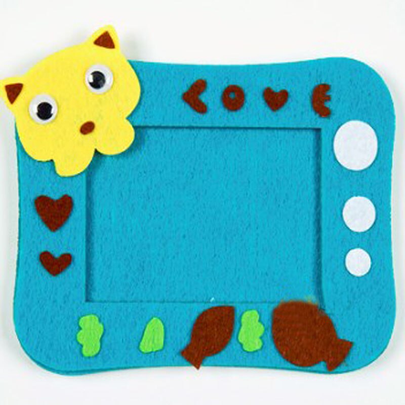 Marco de fotos para niños, paquete de fieltro hecho a mano, no tejido, decoración artesanal, paquete de fieltro, 16x13cm, 5 unidades a elegir: blue cat