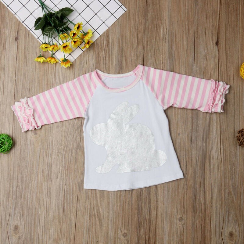 Kids Baby Meisjes Konijn Bunny Ruffle T-shirt Top Dier Kleren Outfit Zomer Mode Zoete Leuke Print Peuter Kind Tops tee