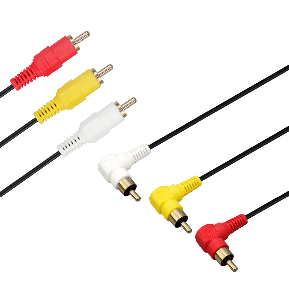 3 RCA Cable - Premium Gold Plated 90 Degree Right Angle RCA Audio / Video Cable 3 Male To 3 Male Composite Video Audio AV Cable