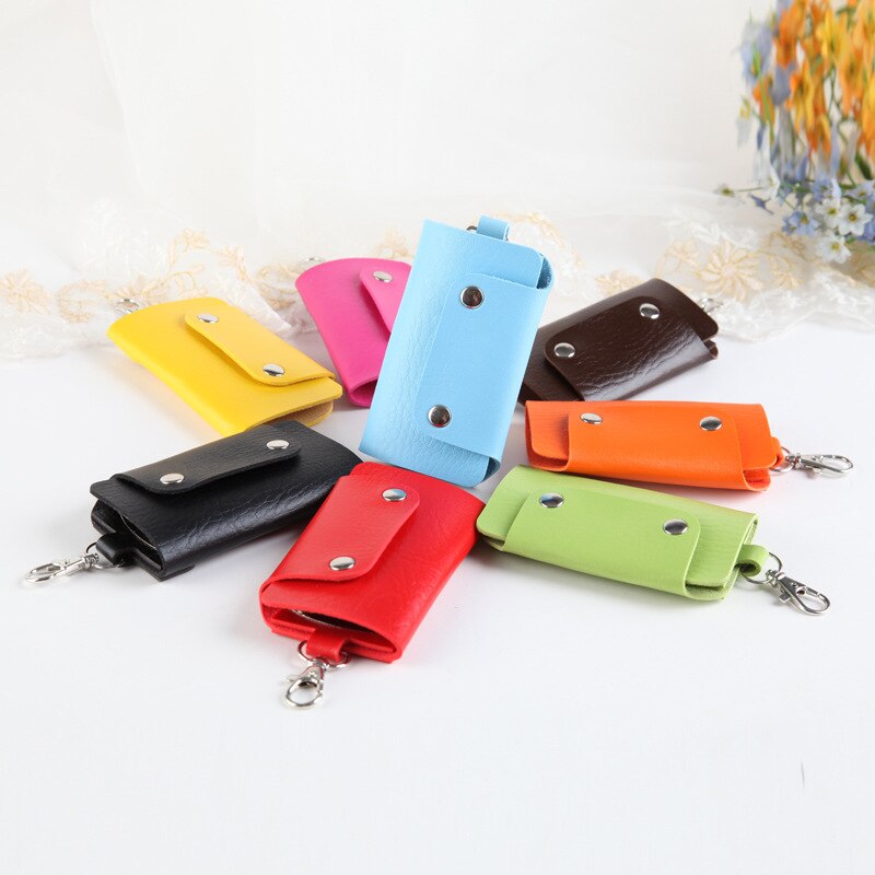 Leather Key Holder Candy Color Vertical Square Key Bag Mini Door Car Key Wallet Car Key Holder Keychain Pouch Ring Cover Holder