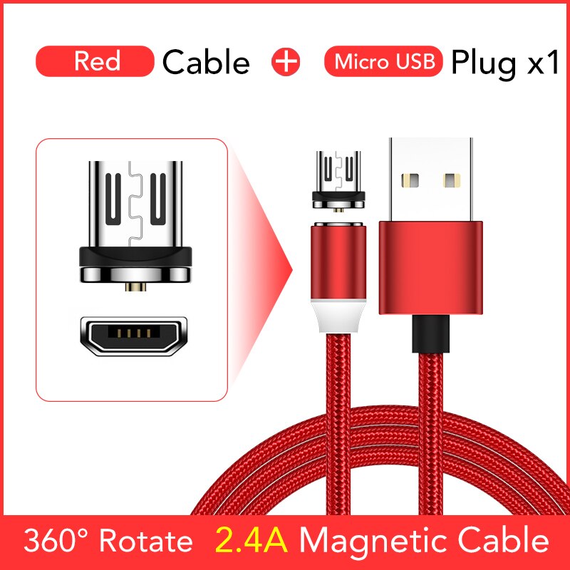 WJOY Magnetic Fast Charging Cable Micro USB Type C Magnet Charger for iPhone 11 pro X XS XR Xiaomi Huawei Samsung Mobile Phone: Red Cable Add M Plug / 1M Cable