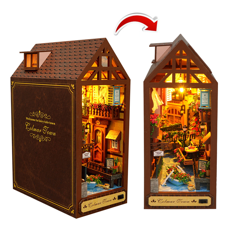 Kits de inserción de estante para rincón de libros, casa de muñecas en miniatura con muebles, caja para habitación, sujetalibros de flores de cerezo, tienda japonesa, juguetes,: Naranja