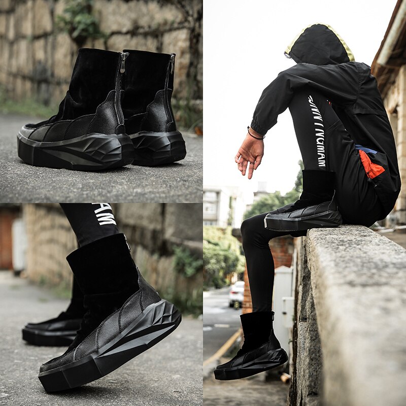 Hoge Top Platform Laarzen Mannen Rits Casual Schoenen Zwart Warme Slip Op Snowboots Mannen Comfortabele Winter Mannen Suède laarzen Botines