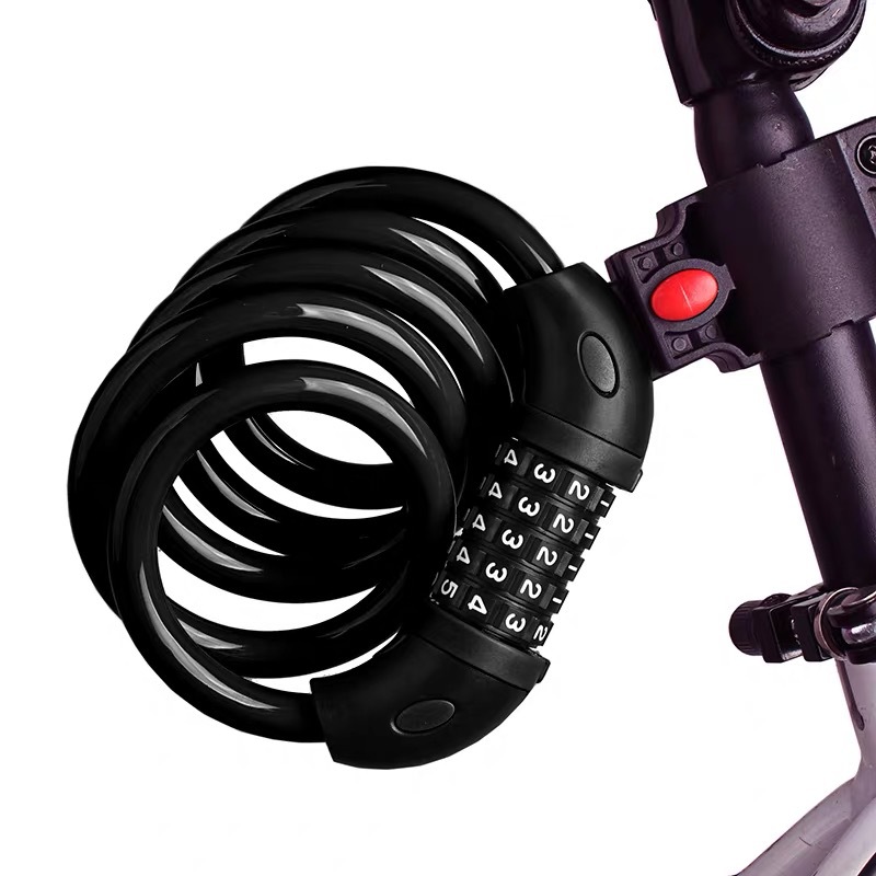 Candado para bicicleta con código de 5 dígitos, candado antirrobo de 1200mm x 12mm, accesorio de seguridad para bicicleta, Cable de acero, candado para bicicleta: Blanco
