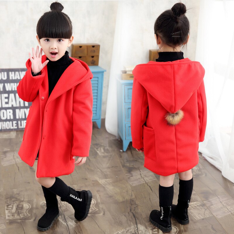 Retail Herfst/Winter Meisjes Mode Uitloper Kinderen Wollen Windjack Meisjes Jas Jas Katoen Korea Stijl Effen Kleur: gray / 12