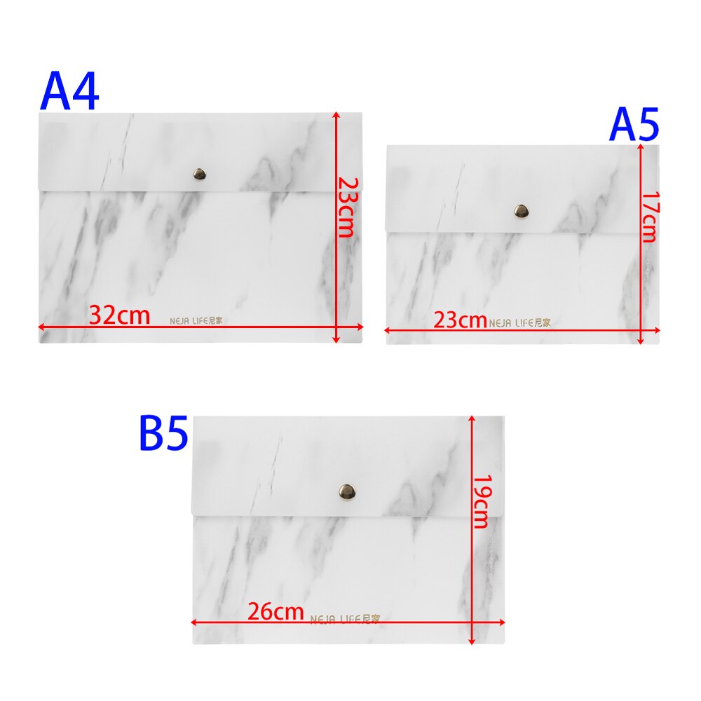 1 pc a4/a5/b5 bærbar marmorfil mappe vandtæt pp  a4 dokumentpose papir organisator sag snap-on ekspanderende filpose