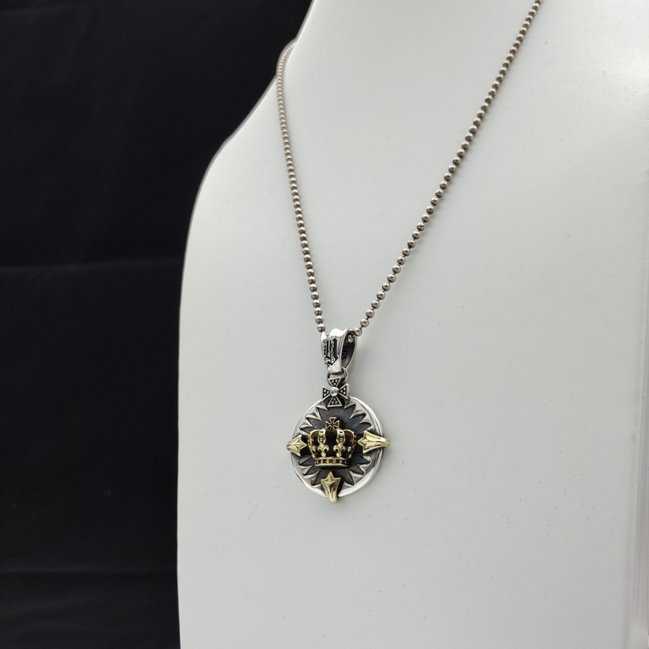 Bocai 2022 pure  s925 silver #39 vintage round card crown cross trendy punk style men pendant valentinstag