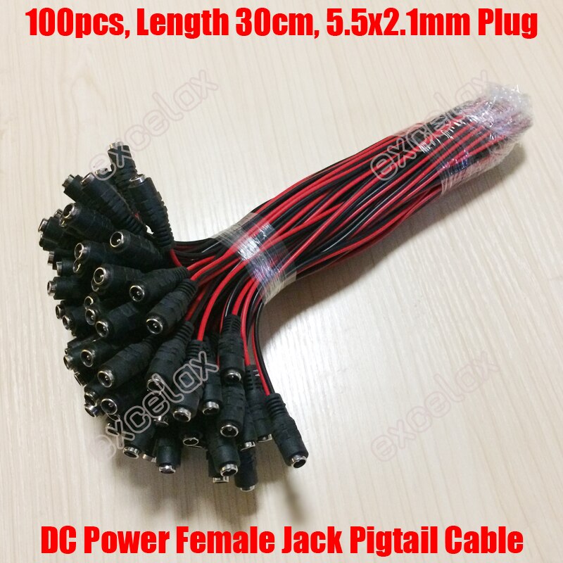 100PCS/Lot 30cm 5.5x2.1mm DC 12V Power Supply Cable Pigtail Female Jack Plug Connector Copper Wire for CCTV Security Camera