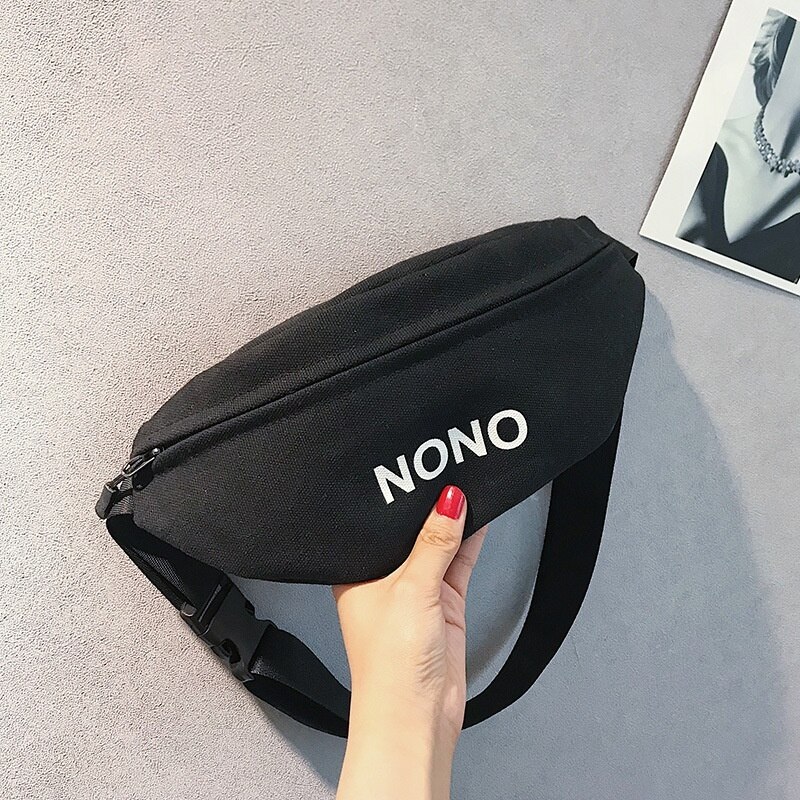 Novo saco de cintura fanny pacote de cinto feminino sacos de festa menina nova tendência peito pacotes de banana material da lona sacos de pacote de hip hop: Black