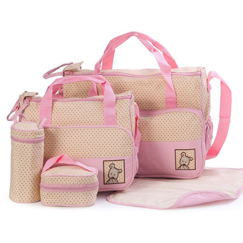 Baby Changing Diaper Bag Portable Nappy Basket Storage 5 Pcs Multifunctional Set Maternity Mummy Handbag Bottle Holder: 9FF1001434-PK