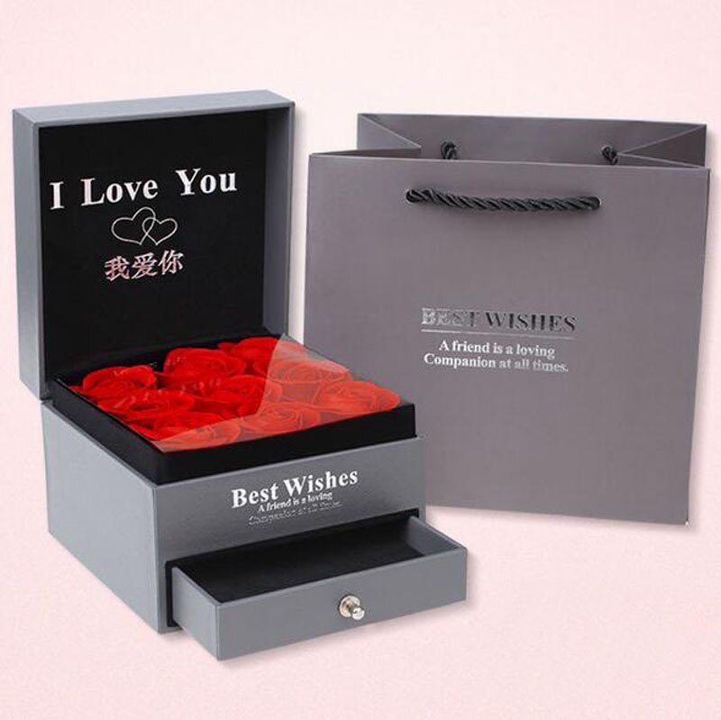 Geschenkdoos Voor Oorbel Armband Ring Ketting I Love U Rood Rose Eeuwige Bloem Geschenkdoos Voor Oorbel Ketting