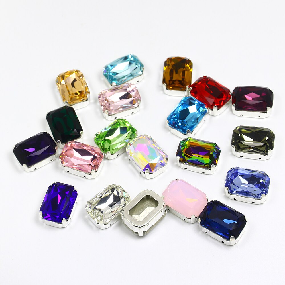13*18mm 30 rechthoekige kristal naai-op losse platte strass steentjes met klauw naai-strass steentjes voor handwerkkleding