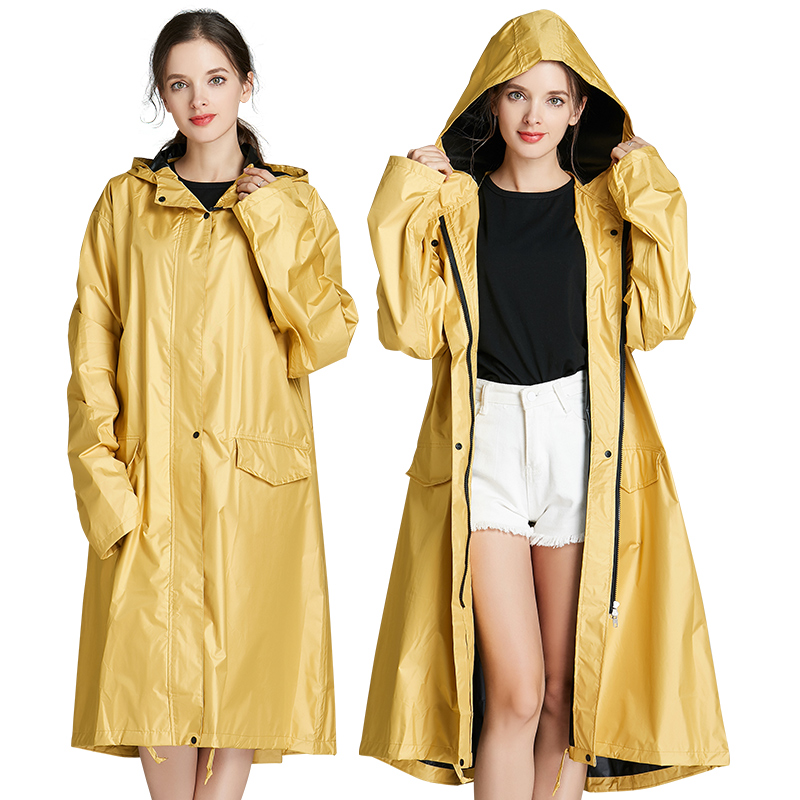 Freesmily Vrouwen Lange Dikke Regen Jas Stijlvolle Waterdichte Regenjas Regen Poncho Cape Met Kap Mouwen En Pocket