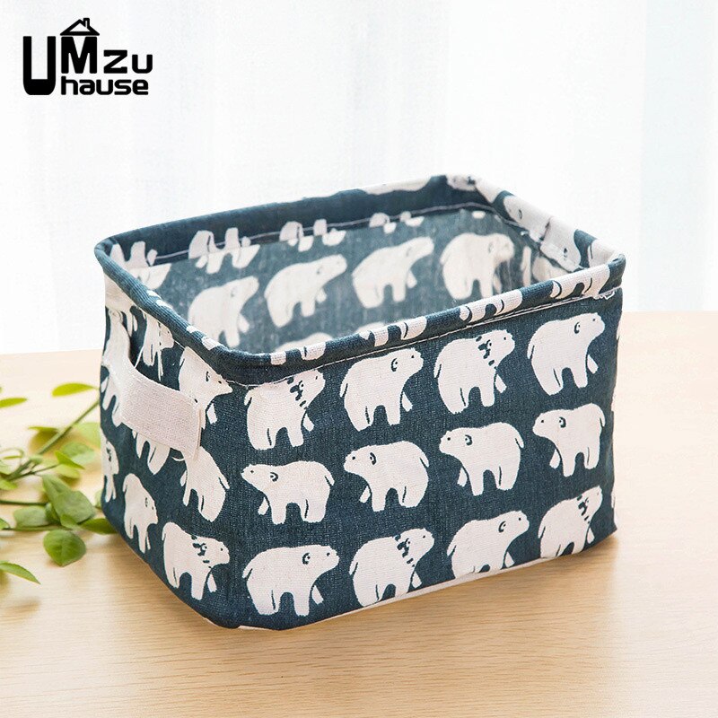 Katoen Linnen Dozen Cosmetische Make Organisatoren Flamingo Eenvoudige Magazijnbakken Home Office Organisatie Meisjes Bureau Tafel Fold Case: Navy blue