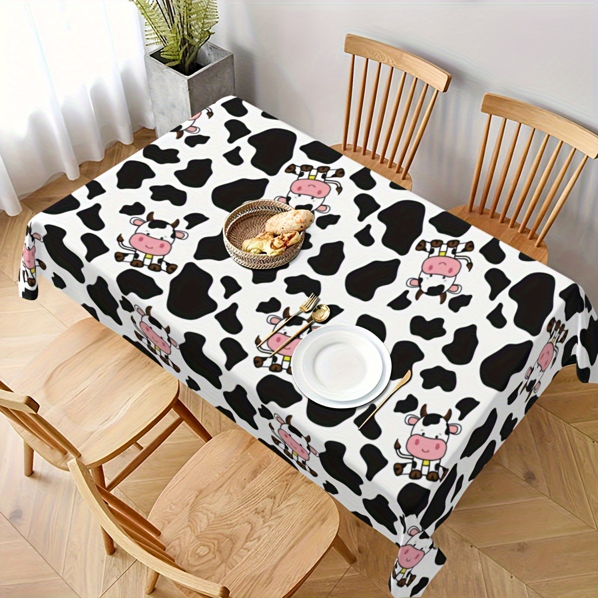 Nappe rectangulaire en plastique de vache fraîche de ferme, couverture de Table de spectacle de lait de dessin animé pour fête de pique-nique et décoration d'anniversaire 1 pièce: Fluorescence Jaune