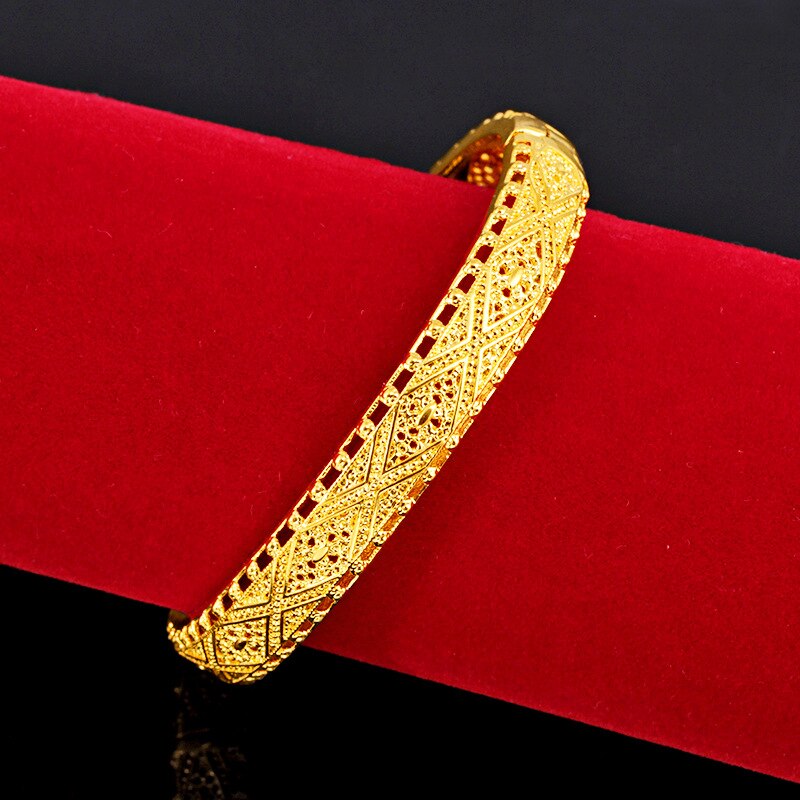 24k Gold Bangles Women Gold Dubai Bride Wedding Ethiopian Turkish Bracelet Africa Bangle Arab Jewelry Gold Charm Muslim Bracelet