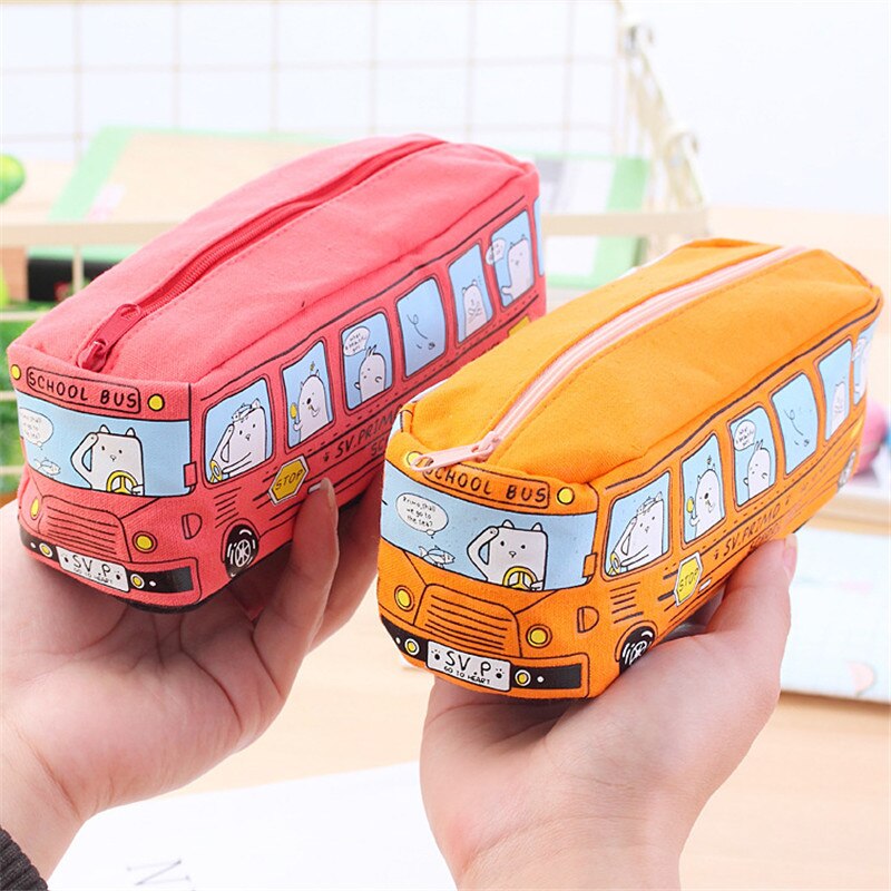 School Bus Cute school pen case fabric pencil bag etui a crayons cuir pencil pouch stifte tasche pencil case school bag pl 04972