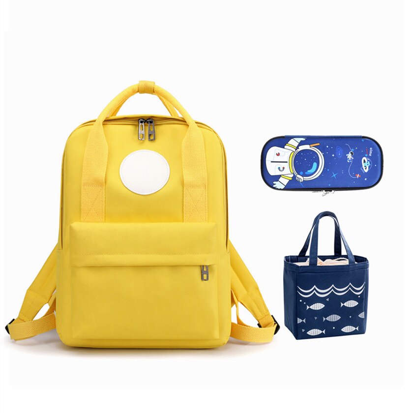 Fengdong 3 Stks/set Elementaire Schooltassen Voor Jongens Pen Etui Voedsel Zak Set Meisjes Lichtgewicht School Rugzak Student: Yellow