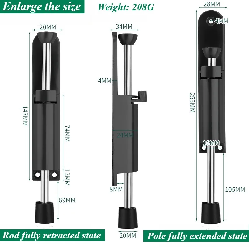 Telescopic Door Stopper Spring Loaded Heavy Duty Stopper Metal Adjustable Position with Foot Brake Wedges for Door Bottom Seam: Pink