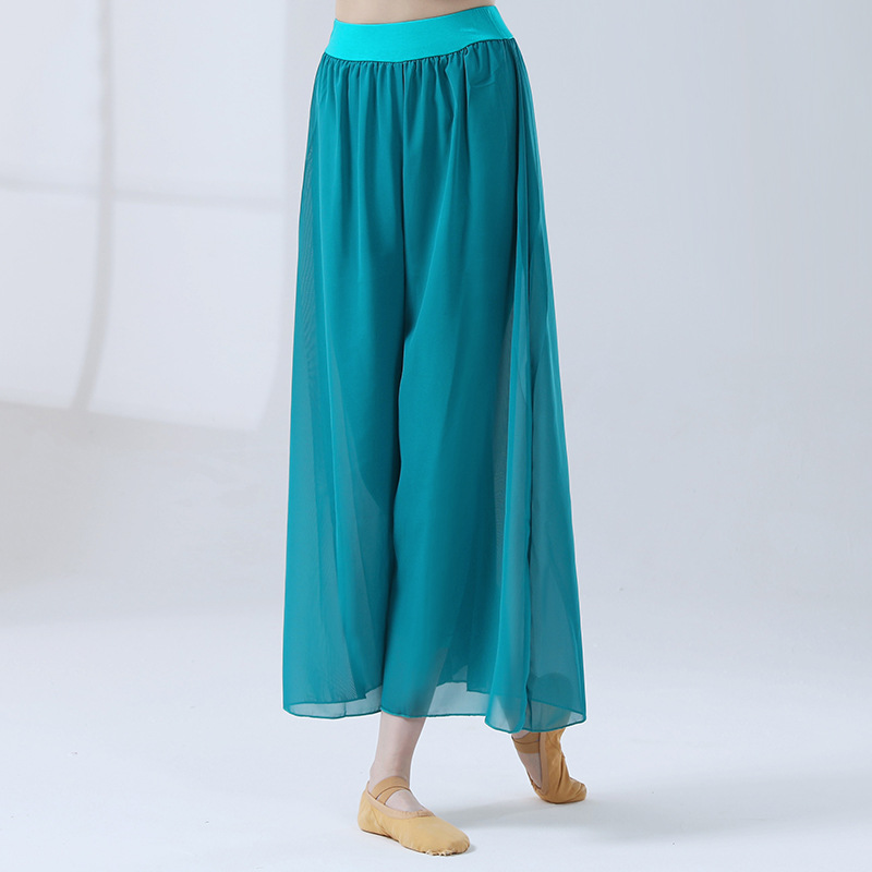 Culottes in chiffon da danza classica per donna Pantaloni a gamba larga a 2 strati Danza moderna Pratica fluida allentata costume di danza popolare cinese: Argento