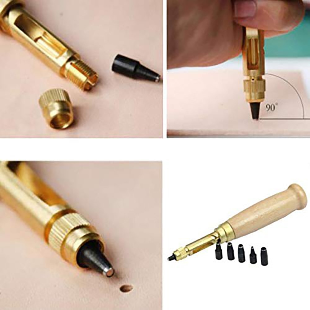 Cinturones automáticos de tornillo a golpe, punzonadora rotativa silenciosa de acero, orificios de cinturón, herramientas artesanales de cuero, cortador de agujeros, 6 puntas, 1,5