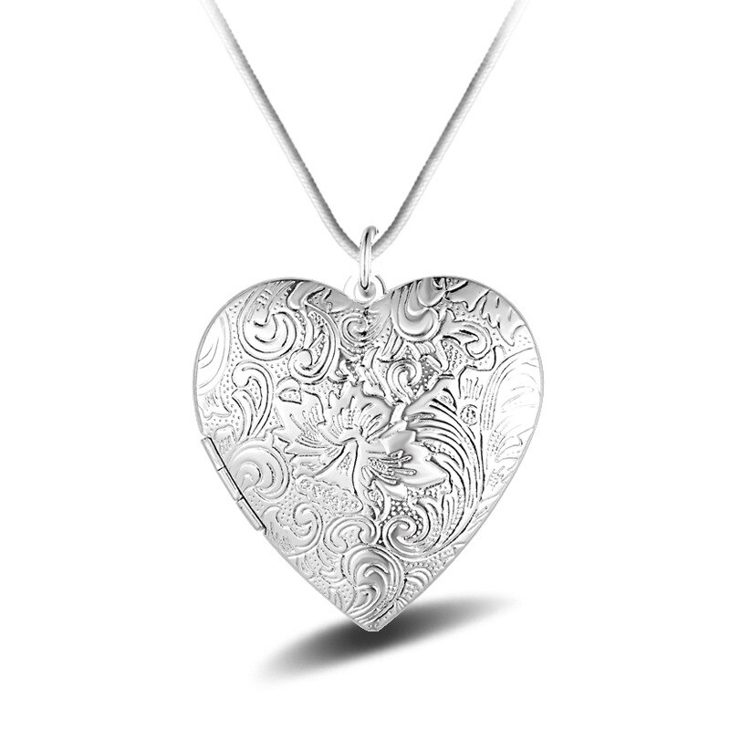 925 Sterling Silver Necklace Heart Frame Pendant Necklace Can Be Loaded With Photo DIY Jewelry