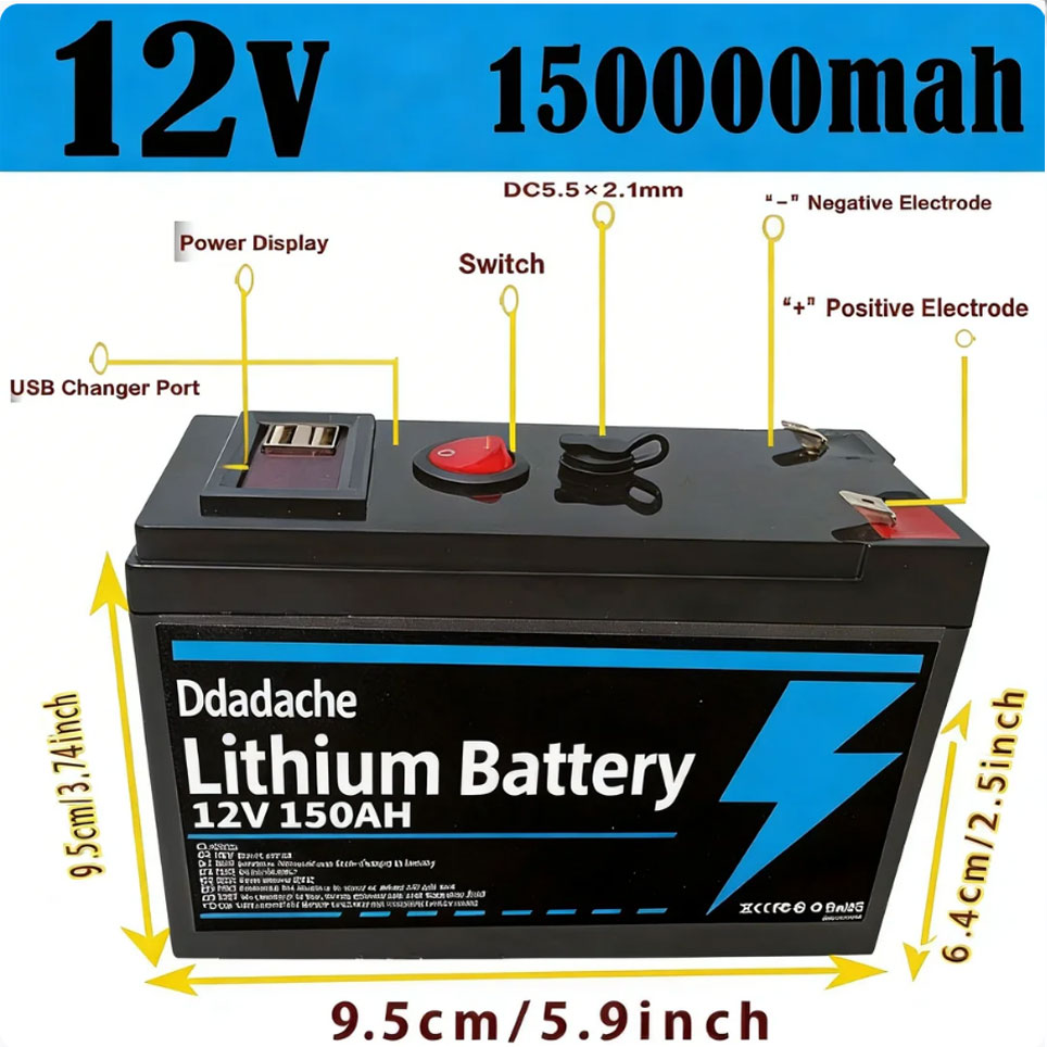 12v x 150ah litiumbatteri med inbyggd bms, lämplig för förvaring av husbil, off-grid-system, solenergisystem för marinbruk