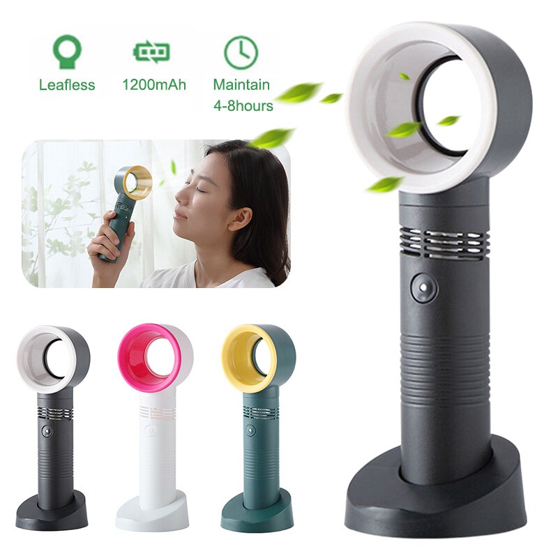 Portable Bladeless Fan Handheld No Leaf Ultra-quiet Fans Summer Mini Desktop Air Cooler for USB Rechargeab Travel Outdoor Office