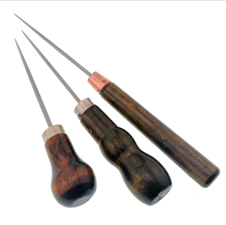 Herramienta de aguja de hierro con mango de madera, punzón multiusos para coser a mano, cónica, suministros para zapatos de cuero, 1 ud.