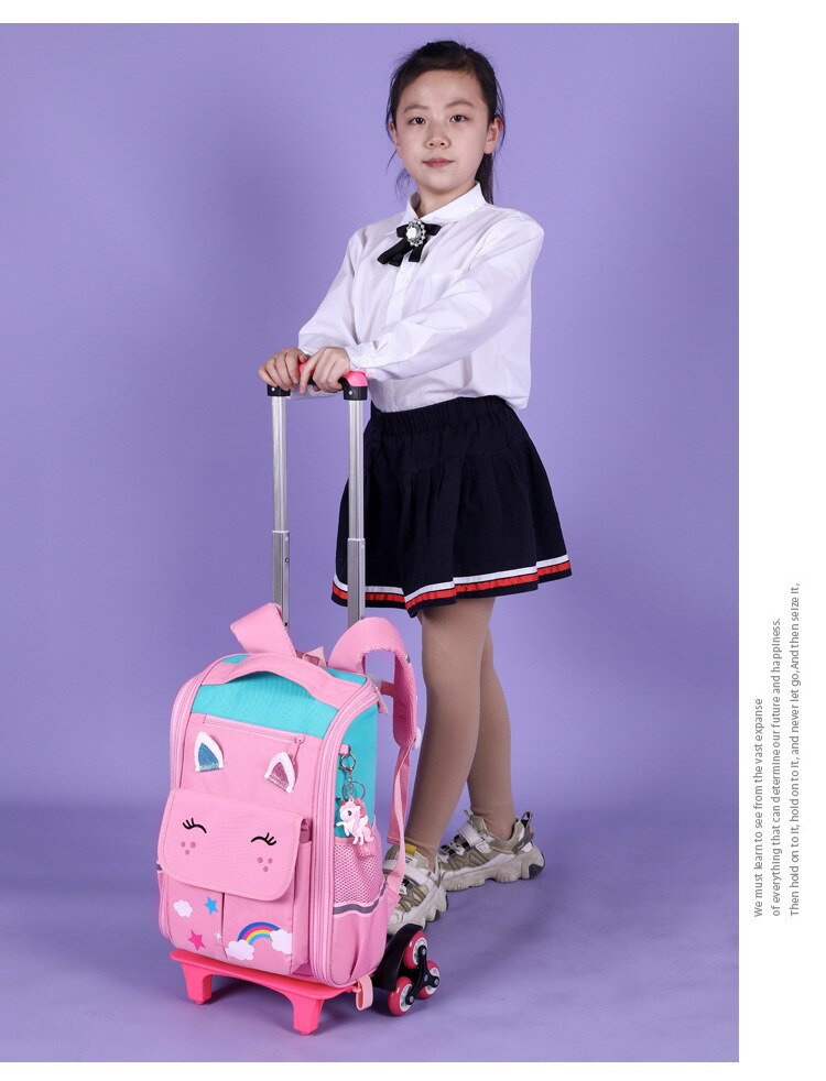Kinder Trolley Rucksack Räder Student Hohe Kapazität Schultaschen Rollrucksack Kinder Trolley Tasche Schulrucksack Rolltasche