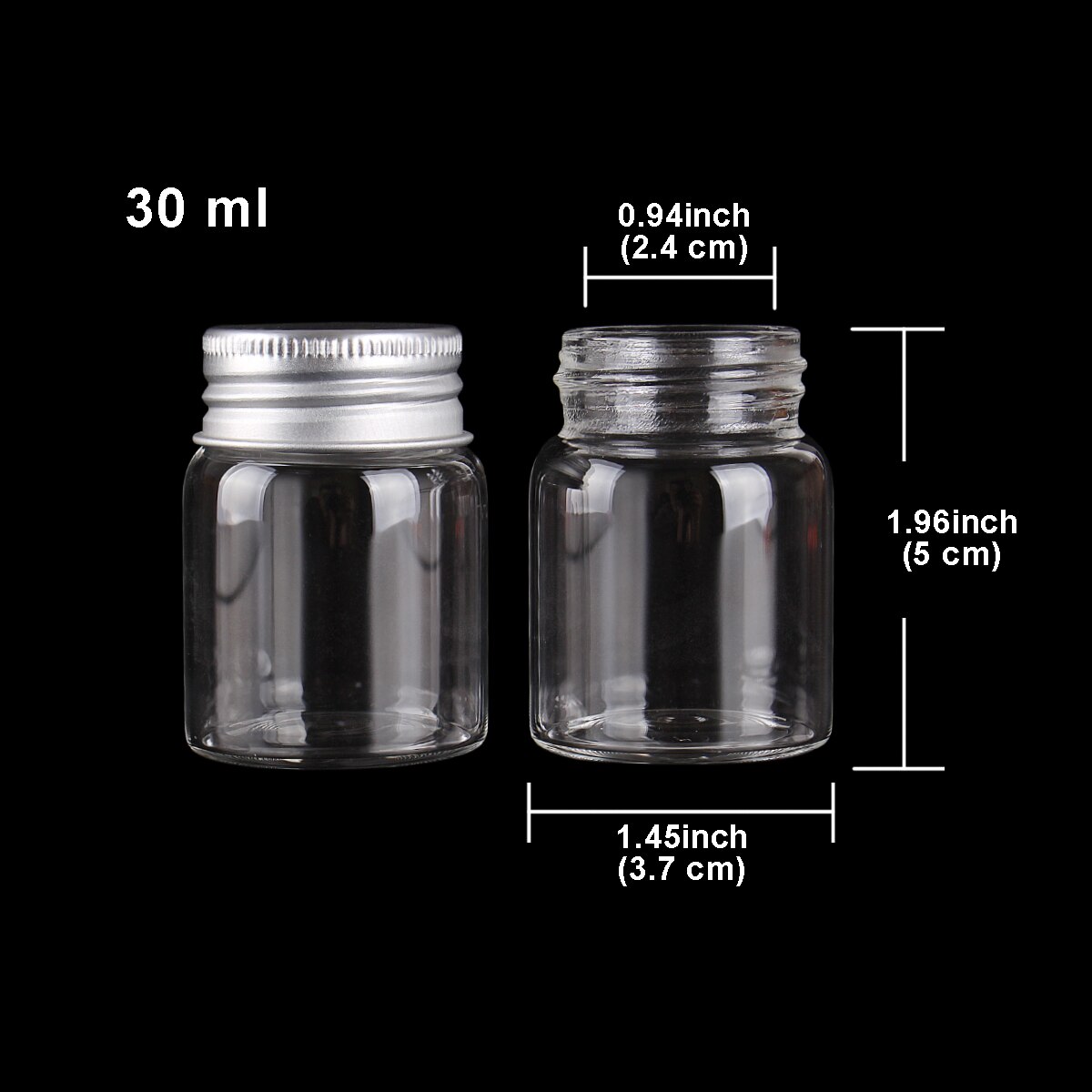 15pcs 20ml-150ml Glass Bottles with Aluminum Lids Diameter 37mm Candy Jars Pill Container 9 Sizes U-pick: 30ml