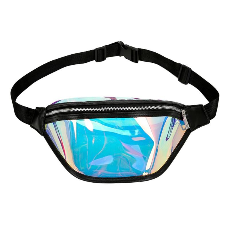 PVC Olografico del Pacchetto di fanny laser Marsupi Delle Donne di Spalla della Chiusura Lampo Borse Breve Viaggio Messaggeri Borsa Petto: nero