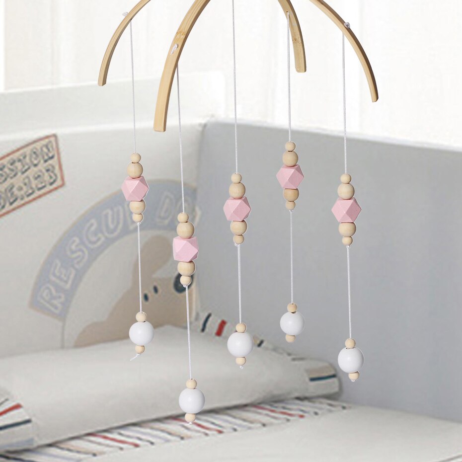 Baby nordisk stil rangler mobile træperler vindklokke klokke legetøj til børneværelset seng hængende indretning telt indretning fotografering rekvisitter: Lyserød