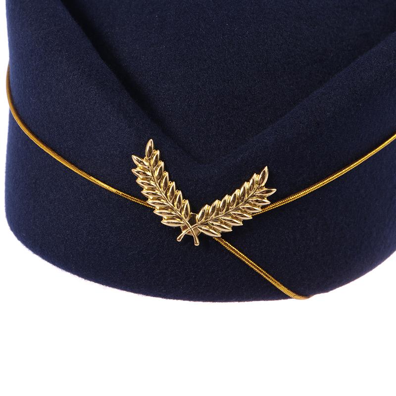 Women Air Stewardess Hat Woolen Flight Attendant Hat Stewardess Cap for Costume Cosplay Musical Performance - Size M(Navy Blue)