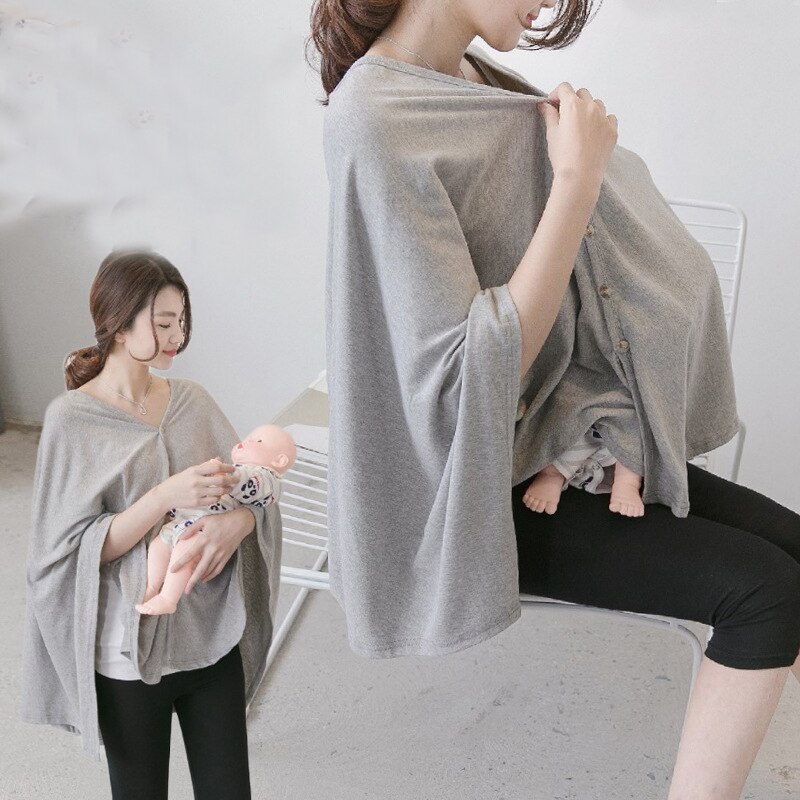 Multifunctional Nursing Cover Cotton Shawl Scarf Tops Feeding Cover Women Mother Breastfeeding Top For Nursing Mothers Pink Grey