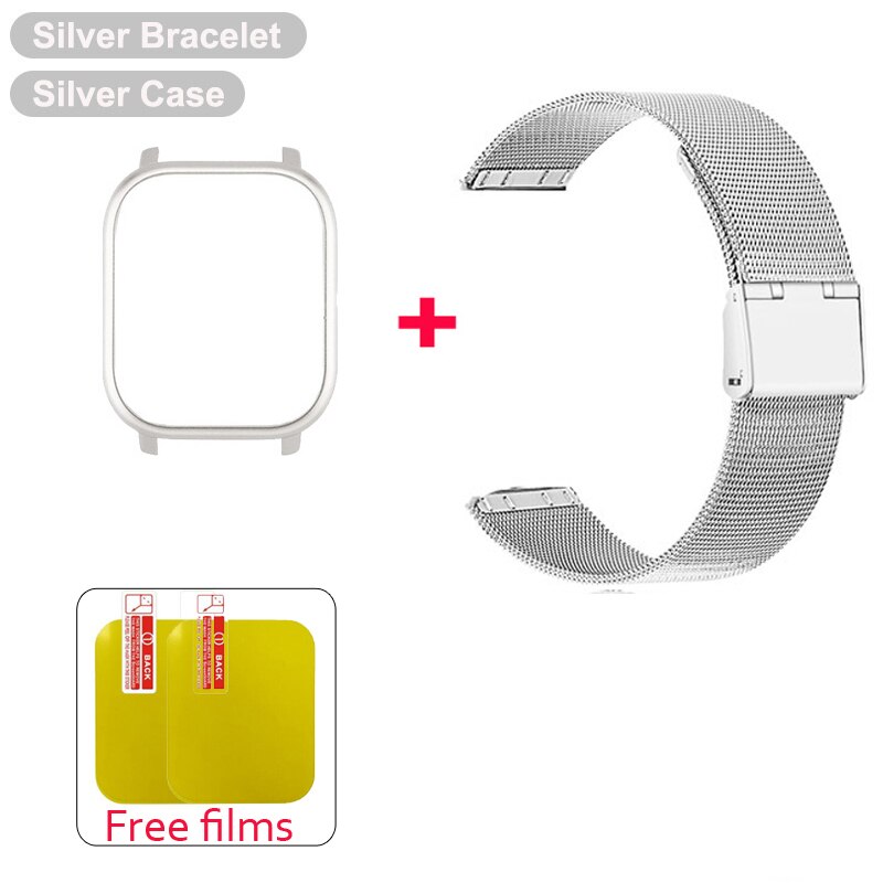 P8 cinta caso protetor filme pulseira de metal para colmi p8 pulseira de relógio universal p8 1.4 polegada relógio inteligente caso protetor banda pulso: PC case silver / For Colmi P8