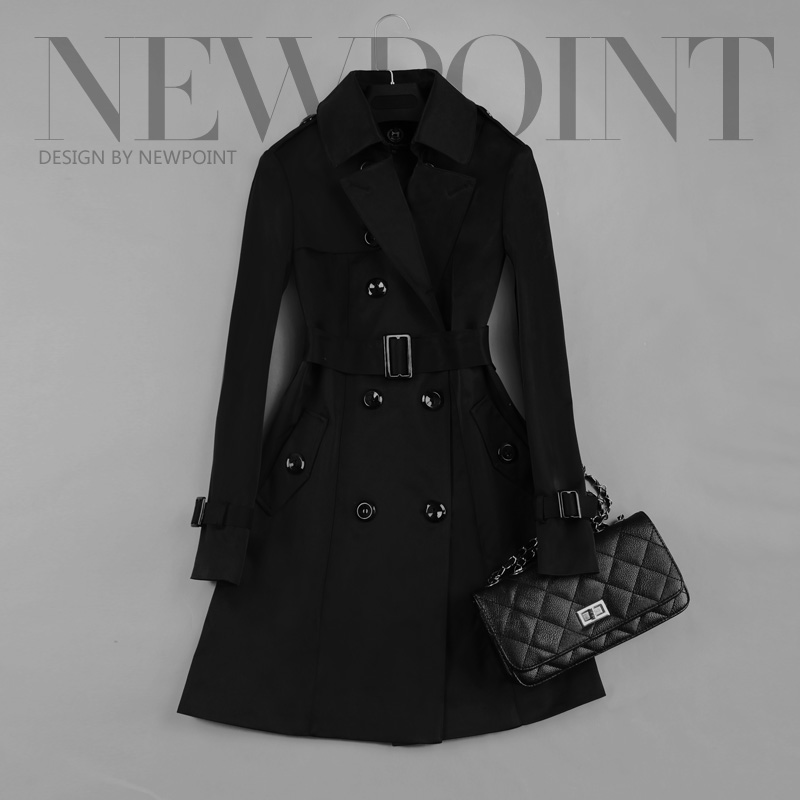 Double Breasted Mid-long Trench Coat Women Khaki Slim Belt Cloak Mujer Windbreaker Female Abrigos Brazil LH810