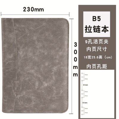 Faux Leather A5 B5 Padfolio with Calculator Zipper Binder Notebook Briefcase File Executive Folder Spiral Travel Notepad: Light Grey