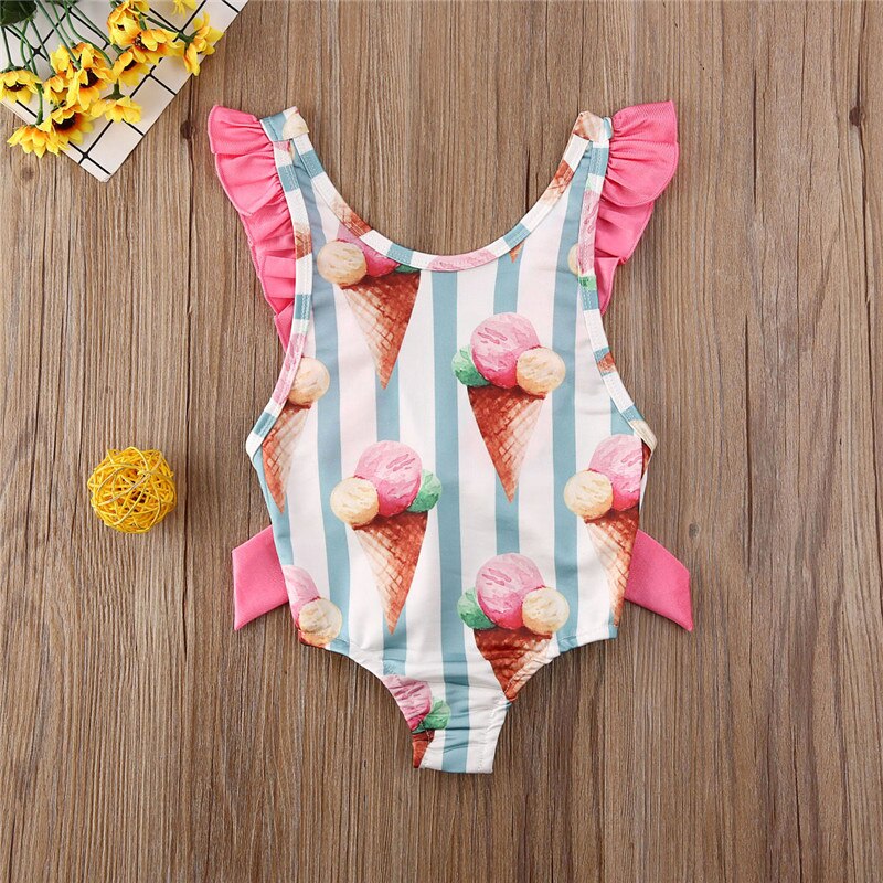 Baby pige flæse badetøj sommer ærmeløs rygløs badedragt strandtøj badedragt sommer tøj top bikini: 2 to 3 y