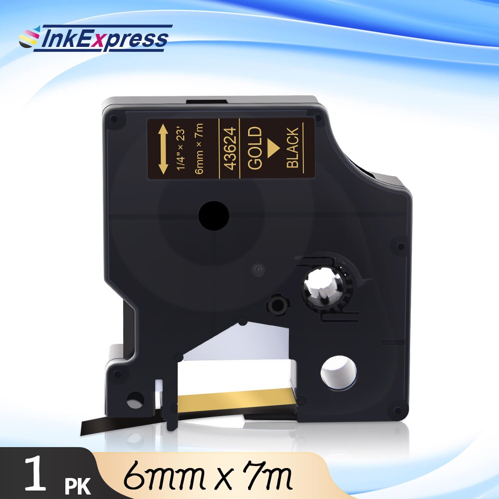 InkExpress Tape For DYMO 43613 43617 43618 43610 43614 43615 43616 Label Tape 6mm Printer Ribbon For DYMO LM 160 280 Label Maker: Gold on Black