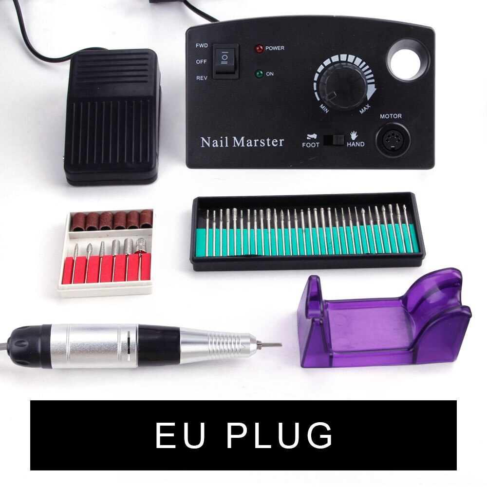 Máquina pulidora eléctrica para manicura y pedicura, 35000RPM, 25W, lima de uñas con diamantes, eliminador de esmalte de Gel: Black Set