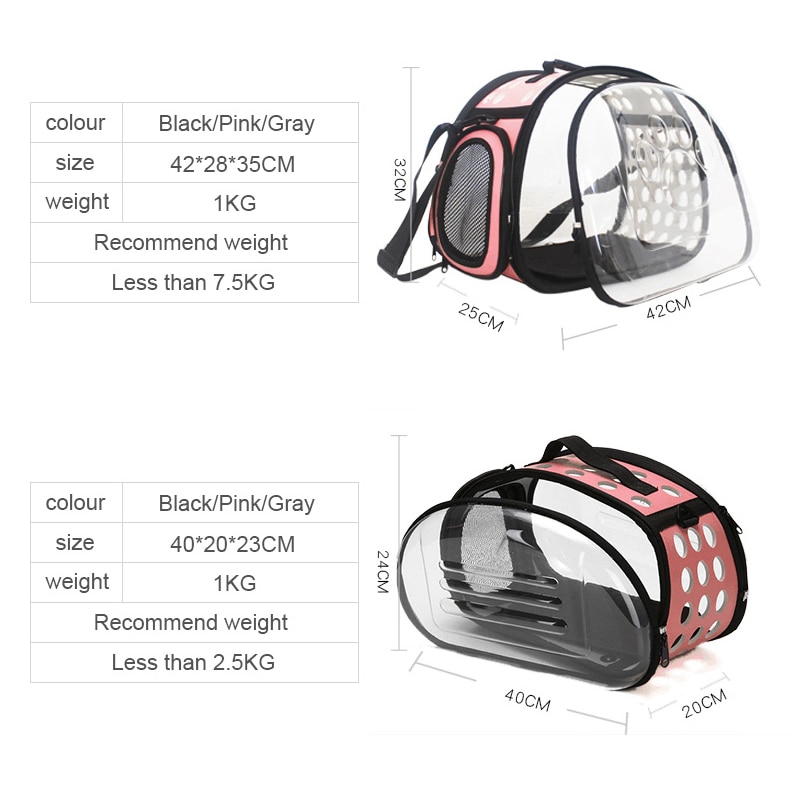 Draagtas voor honden en katten, reistas voor huisdieren, reistas met transparante opvouwbare tas, reistas voor huisdieren, reistas voor huisdieren