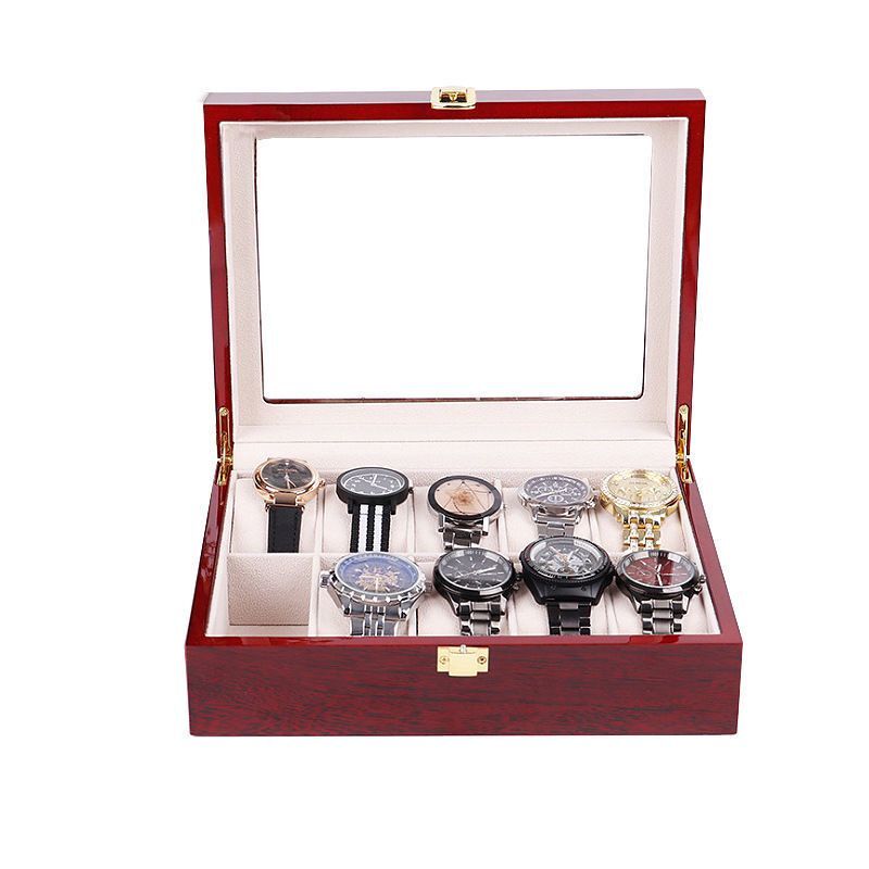 2/3/5/6/10/12 Slots Wood Watch Display Box Light Red Watch Boxes Case Mechancal Watch Storage Organizer Jewelry Holder: Silver