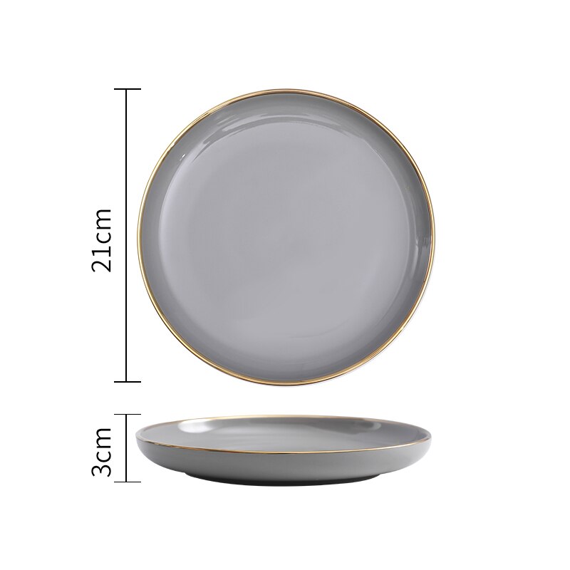 Light Luxury Ceramic Plate Smoke Gray Golden Rim Dinner Plates Dessert Dish Soup Bowl Dinning Room Western Tableware Set: D