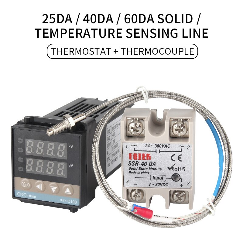 REX-C100 Digital PID Temperature Controller Thermostat SSR output + Max.40A SSR Relay + K Thermocouple Probe RKC