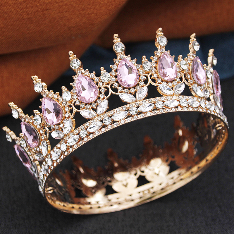 Barokke ronde diadeem koninklijke koningin koning tiara's en kronen feest verjaardag bruids trouwjurk kroon sieraden accessoires: Rose Goud Kleur