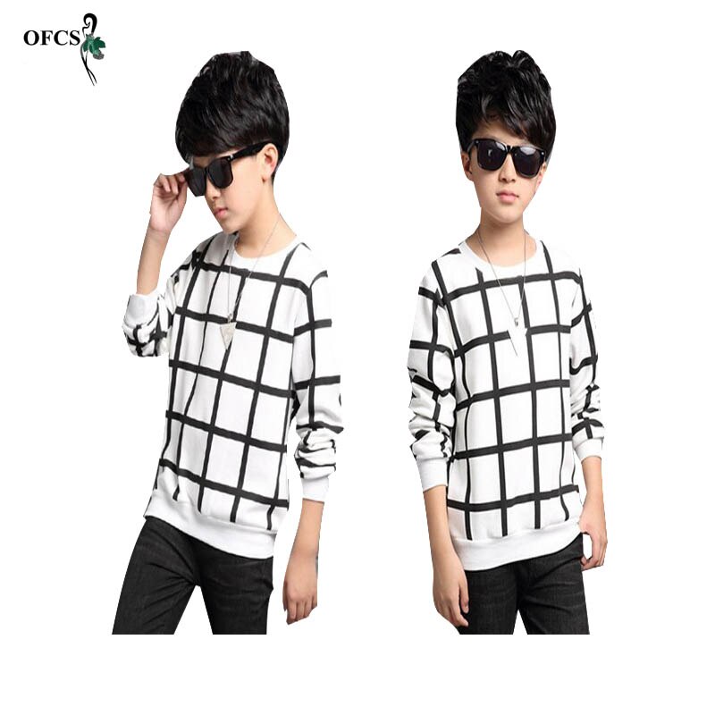 Trui Herfst Kinderen Lange Mouwen T-shirt Kinderen Kleding Jongens Knit Jumper Trui Wit Rooster Patchwork Tee Tops