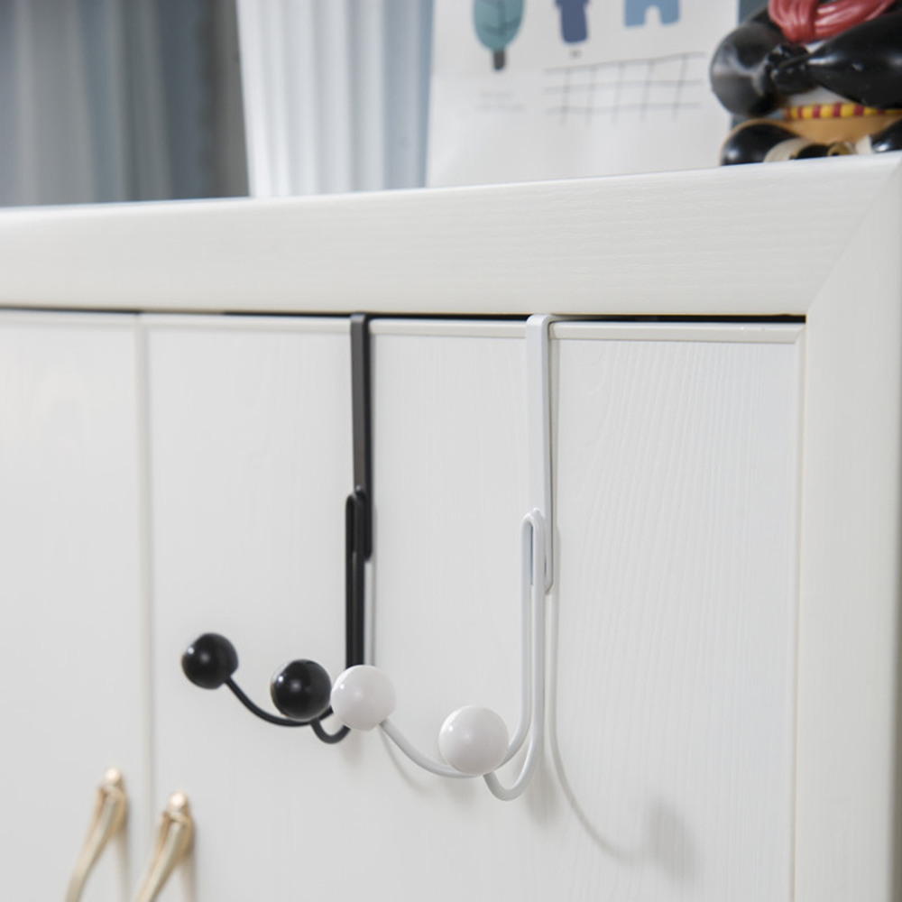 Over The Door Double Hanger Hooks Free Punching For Hanging Hats Bags Holder Tie Scarf Key Hook Clothes Coats Rack Towel Shelf: White PP beads
