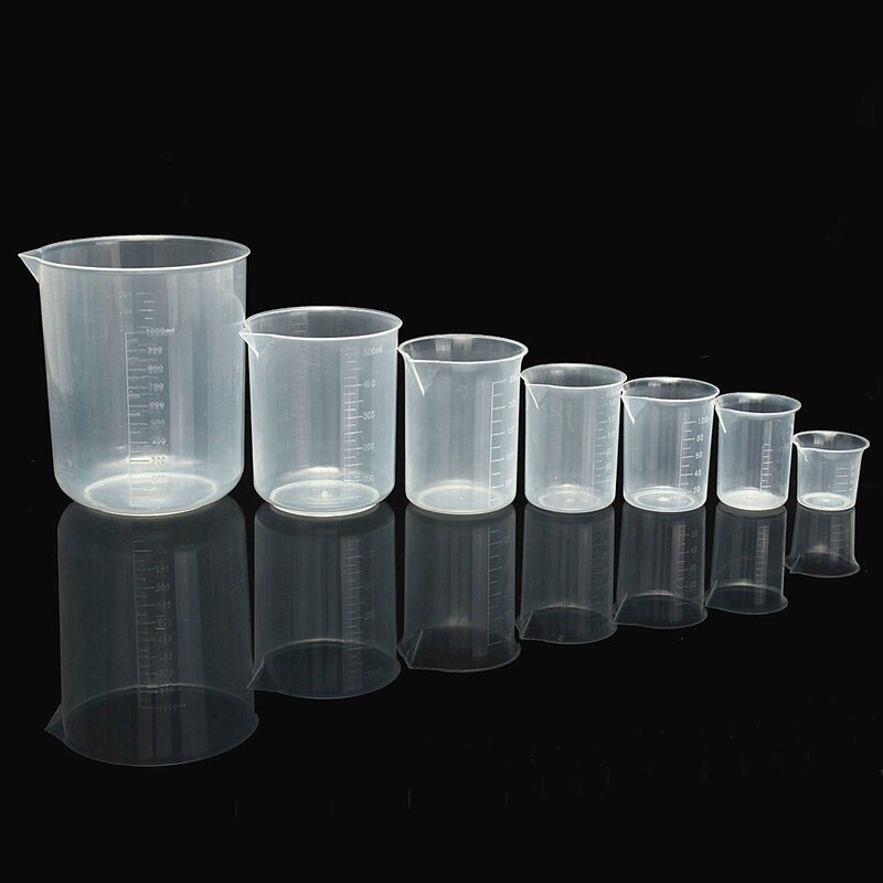 1pc 50 100 150 250 500 1000ml genomskinlig kökslaboratorie-plast graderad volymetrisk bägare behållare mätkopp verktyg