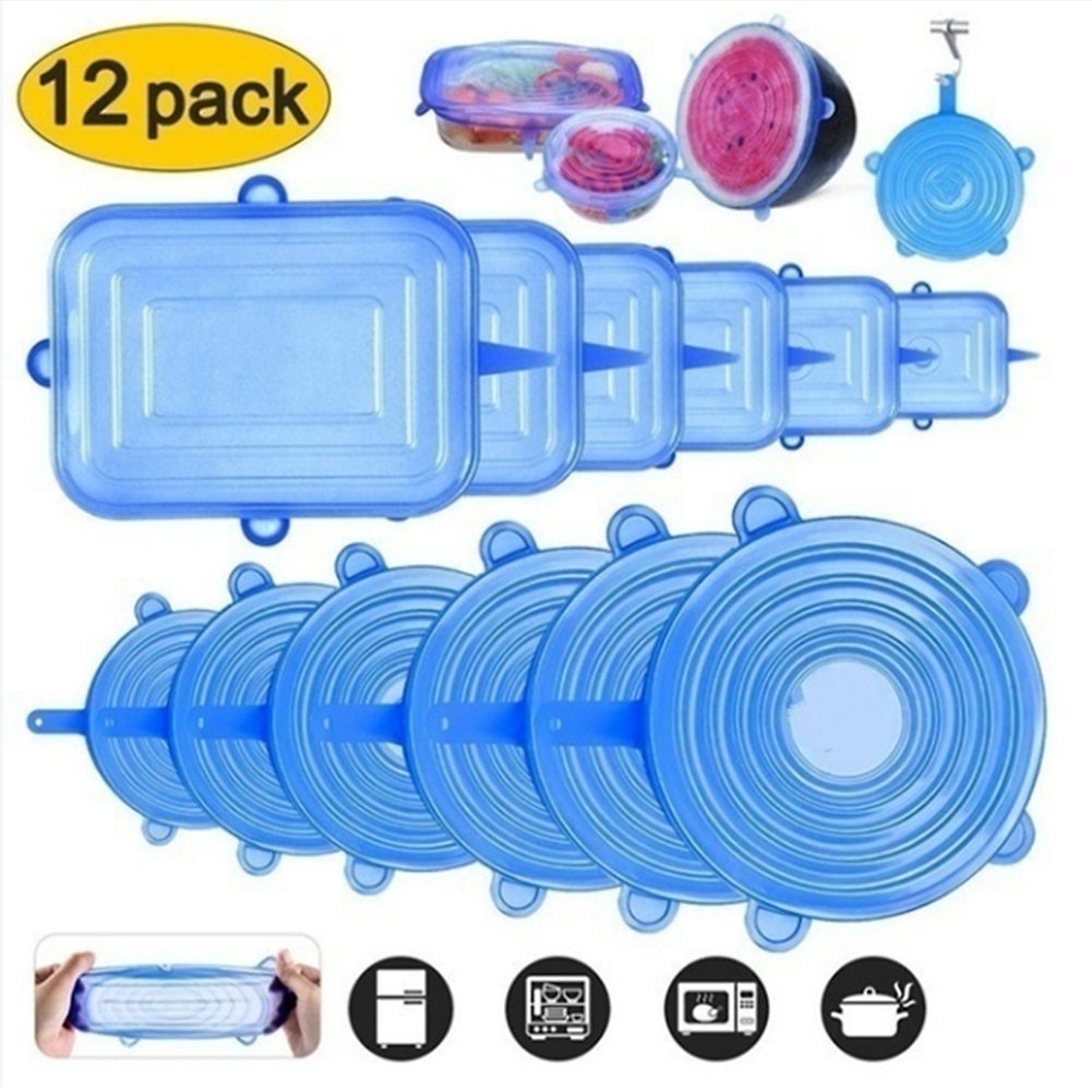 Set de couvercles réutilisables universels, 6/12 pièces, protection alimentaire en silicone, capuchon pour nourriture lavable, pour la cuisine: D